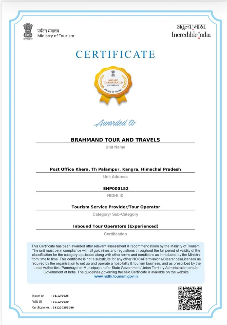 Ministry of Tourism Certified Inbound Tour Operator