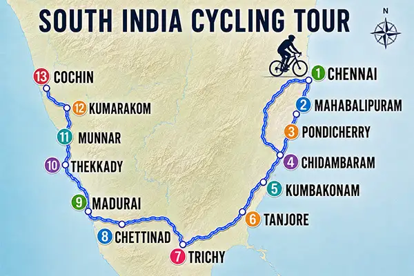 South India Cycling Tour Route